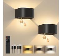 FULEN Wall Lights with Motion Sensor, Remote Control, 3 Colors, Up and Down Indoor LED Wall Sconces, On and Auto Modes, 5000mAh Rechargeable Battery Operated Wall Lamps, Brightness Adjustable