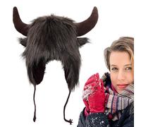 Fulenyi Bison Hat,Warm Plush Horn Beanie Hat | Fluffy Ears Hats for Halloween, Gift for Men and Women for Animal, Cosplay, Festivals, Theme Parties