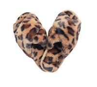Fulenyi Cute Fuzzy Slippers - Open Toe Leopard Print Warm Soft Plush Cross Band Faux House Slide Sandals | Furry Fleece Slip Indoor Slippers, Faux House Slide Sandals for Winter, Spring