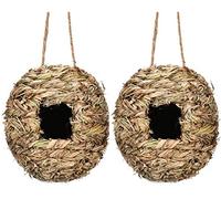 Fulenyi Spherical Bird Nester - 2 Pack Bird House Nesting for Cage or Outdoor, Hanging Bird Nest Pouch and Roosting Pocket, Natural Handmade, Small Bird Nest for Hummingbird