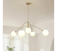 Fulesi Contemporary Gold Ceiling Light 5-Light Glass Globe Lights Mid Century Modern Sputnik Chandelier for Dining Room Kitchen Bedroom Lighting Fixture
