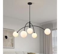 Fulesi Mid Century Chandelier Black Ceiling Light 5 Light Sputnik Light Fixture with White Glass Globe Adjustable Modern Sputnik Chandelier for Dining Room Kitchen Bedroom…