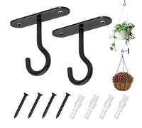 Fuletooye 2Pcs Ceiling Hooks for Hanging Plants Iron Plant Hanger Wall Hooks, Hanging Basket Brackets Wrought Iron Bracket for Hanging Baskets Bird Feeders Planters Lanterns Wind Chimes(Black)