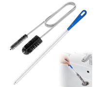 Fuletooye 2Pcs Drain Unblocker Tools, 155 cm Double-ended Drain Pipe Cleaner Brush & 45 cm Sink Unblocker Brush, Black Nylon Bristles, Stainless Steel, Kitchen, Bathroom, Toilets