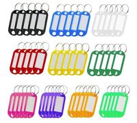Fuletooye 50 Pieces Key Tags with Labels - 10 Colours, Key Fobs Labels Key Rings Name Tags with Split Ring Paper Plastic Key Tags with Labels for Luggage Name Office Key Labels Pet Id