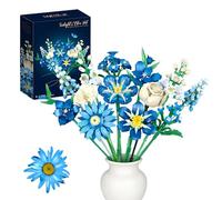 Fuleying Blue Flowers Bouquet Building Set for Adults, 766 Piece DIY Botanical Collection Bricks Kit, Artificial Delphinium Tulip Floral Arrangement for Home Office Decor, Valentine's Day Gift