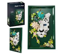 Fuleying Flowers Snow Leopard Building Set for Adults (648 Pieces), 3D Floral Animal Wall Art Decor, White Leopard Botanical Building Bricks Kit, Unique Home Office Pendant Ornament, Creative Gift