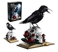 Fuleying Gothic Raven & Skull Building Set, Crow Skeleton Building Bricks with Flowers, Cross, Books, Horror Art Table Centerpiece, Holiday Birthday Gift for Adults Teens(1358 PCS)