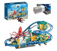 Fuleying Ocean Roller Coaster Building Blocks Set, 1080PCS Deep-Sea Adventure Theme with Track, Giant Octopus & Observation Station, Aquarium Model for Home Decor, Gift for Adult Teen