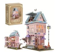 Fuleying Sakura-Lume Book Nook Building Set, 1227 Pieces Pink House Bookend Building Blocks, Janpanese Architecture Model Toy, Home Office Decor, Birthday Gift for Adults & Teens