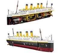 Fuleying Semi-Mechanical Cruise Ship Building Blocks, 1:200 Titanic Half-Exposed Hull Building Bricks Kit, Large Sailing Ship Model Toy, Collectible Home Decor Gift for Adult Teen