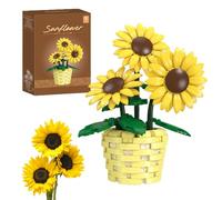 Fuleying Sunflowers Building Set for Adults, 465 Pieces Art Bontanical Bonsai Building Bricks Model, Artificial Flower Bouquet for Table Centerpieces, Valentine Gift for Her Woman