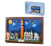 Fuleying Venice City Skyline Building Set for Adults, 580 Pieces City Postcard Architecture Bricks Model Kit, Bridge of Sighs & St. Mark‘s Campanile 3D Wall Art Display, Home Office Decor Gift