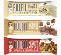 Fulfil Chocolate Bundle Bars | White Chocolate Cookie Dough, Chocolate Hazelnut Whip, Chocolate Peanut Butter Vitamin & Protein Bars Total of 3 Packs, 55g