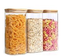 Fulfun 1500ml Glass Jars with Bamboo Lids, 3pcs Air Tight Kitchen Food Cereal Containers for Storage,Canister Set for Jam Pasta Spaghetti Tea Coffee Beans Cookie Snack Flour