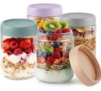 Fulfun 16oz Overnight Oats Jar, 4Pack Mason Salad Jars with Airtight Lids, Glass Yoghurt Pots Breakfast Storage Containers for Snacks Yogurt Spice Sugar(480ML)