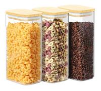 Fulfun 1700ML Glass Jars with Bamboo Lids, 3pcs Air Tight Kitchen Food Cereal Containers for Storage,Canister Set for Jam Pasta Spaghetti Tea Coffee Beans Cookie Snack Flour (1700ML)