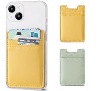 Fulgamo 2Pack Phone Wallet Stick On,Leather Phone Card Holder for Back of Phone Case,Sticky Adhesive Credit Card Pocket RFID iPhone and Android, Yellow,Green, Minimalist