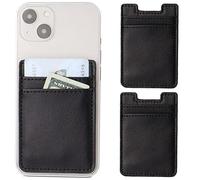 Fulgamo 2Pack Phone Wallet Stick On,Leather Phone Card Holder for Back of Phone Case,Sticky Adhesive Credit Card Pocket RFID iPhone and Android, Black,Black, Minimalist
