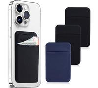 Fulgamo 3Pack Cell Phone Card Holder Pocket for Back of Phone,Stretchy Stick on Wallet Credit Card ID Case Pouch Sleeve Adhesive Sticker with Flap for iPhone Samsung Galaxy, 2Black,1Navy Blue, Pouch