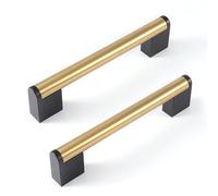 FULGENTE 10 Pack 5 inch 128mm Hole Center Brushed Brass Kitchen Cabinet Pulls Golden Handles Stainless Steel Gold Hardware for Bathroom Wardrobe Cupboard Door Chest of Drawer 5''