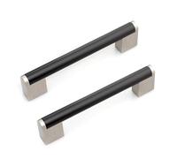 FULGENTE Euro Modern Cabinet Handles,5In Stainless Steel Kitchen Cabinets Hardware Drawer Pulls Rounded Matte Black with Brushed Nickel Square Base,Center to Center 5In (128mm) Pack of 10