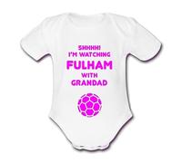 FULHAM PINK Shhhh! I'm watching with Daddy Mummy Grandad Unique Football Babygrow Cute Funny Baby Vest Grow Girls Girl Gift Clothes Top Kit Bodysuit