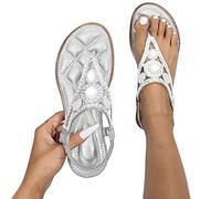 Fulidngzg Women's Elegant Black Sandals for Party, Summer, Beach - Non-Slip, Wide, Wedding, Breathable Straps, Flat Roman Gladiator Sandals, 0612 silver, 4