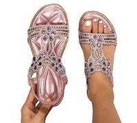 Fulidngzg Women's Elegant Black Sandals for Party, Summer, Beach, Wedding - Breathable Straps, Flat Roman Gladiator Sandals, T Pink, 4.5 UK