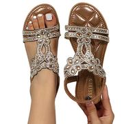 Fulidngzg Women's Elegant Black Sandals for Party, Summer, Beach, Wedding - Breathable Straps, Flat Roman Gladiator Sandals, T Brown, 42 EU