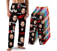 FULIER Custom Pajama Pants with Photo Making Men Women Personalized Pajama Pants Gifts for Dad Mom Couple Workout Home Pajamas Loose Trousers (Couple Love)