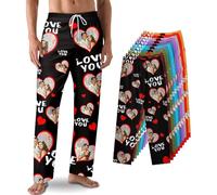 FULIER Custom Pajama Pants with Photo Making Men Women Personalized Pajama Pants Gifts for Dad Mom Couple Workout Home Pajamas Loose Trousers (Love You)