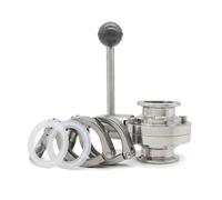 FULIMEI Sanitary Grade OD50.5-119mm Three-Clip Butterfly Valve Homemade 19-108mm SS304 Stainless Steel(A Set,102mm Ferrule 119)