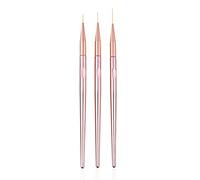 FULINJOY 3 Pcs Rose Gold Nail Art Liner Brushes Set, UV Gel Acrylic Application Nail Pens Nail Art Designs Tools(7mm/9mm/11mm)