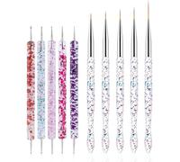 FULINJOY Nail Dotting Tools 10 Pcs Kit - 5 pcs Double-end Nail Dotting tools and 5 Pcs Nail Art Liner Painting Brushes