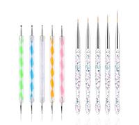FULINJOY Nail Dotting Tools 10 Pcs Kit, 5 pcs Double-end Nail Dotting tools and 5 Pcs Nail Liner Brushes, Nail Art Design Tools