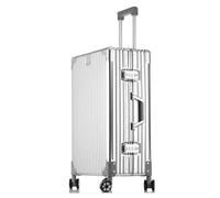 Full Aluminum Hard Travel Suitcase with Swivel Wheels and Lock, Hard Hand Luggage Suitcases Trolley Suitcases Metal Alloy Wheels for Women Men, Silver, 73CM-103L, Modern