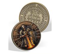 Full Armor of God Christian Challenge Coin, Faith Gift for Men Women | Blazing Sword Temple Knight Coin, Religious Red Cross Pocket Token, Gifts for Collectors, Historians, and Knight Enthusiasts