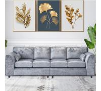 (Full Back, Silver) Aurora Crushed Velvet 4 Seater 2 Corner Sofa