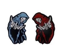 Full Back Size Motorcycle Biker Large Applique Badges for Hoodie Jacket Reaper Blue red Skull Embroidered Patches (2 Small Blue and red)