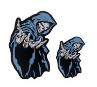 Full Back Size Motorcycle Biker Large Applique Badges for Hoodie Jacket Reaper Blue red Skull Embroidered Patches (One Big, one Small, Blue)