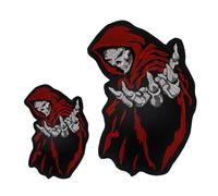 Full Back Size Motorcycle Biker Large Applique Badges for Hoodie Jacket Reaper Blue red Skull Embroidered Patches (One Big, one Small, red)