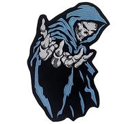 Full Back Size Motorcycle Biker Large Applique Badges for Hoodie Jacket Reaper Blue red Skull Embroidered Patches (Large Blue)