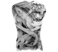Full Back Tattoo Stickers Dragon Tiger Fox Solider Body Art Waterproof Fake Tatoos Sticker Man Woman(48 * 34cm)(004)
