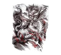 Full Back Tattoo Stickers Dragon Tiger Fox Solider Body Art Waterproof Fake Tatoos Sticker Man Woman(48 * 34cm)(006)