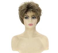 Full Bangs Synthetic Fiber Short Darker Brown Straight Hair Wig for Women