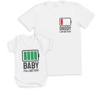 Full Battery Father & Baby Matching Gift Set - Dad & Baby White Gift for Daddy Him