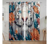 Full Blackout Curtains, SoundsproofNoise reductionMachine washableBedroom Curtainsfor enhanced privacy and undisturbed sleepWhiteIllustration Romantic Tiger116.8 W x 229.0 L CM.