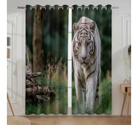 Full Blackout Curtains, SoundsproofNoise reductionwith EyeletBedroom Curtainsfor enhanced privacy and undisturbed sleepGreenRealistic Animal Tiger132.1 W x 241.0 L CM.