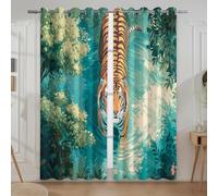 Full Blackout Curtains, Super SoftNoise reductionEyeletBedroom Curtainsfor enhanced privacy and undisturbed sleepBlueIllustration Healing Tiger116.8 W x 229.0 L CM.